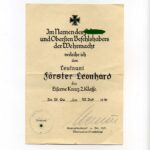Urkunde Eisernes Kreuz 2. Klasse Leutnant Förster