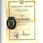 Minensucher Kriegsabzeichen mit Urkunde für einen San. Ob. Gefr.