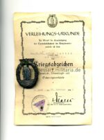 Minensucher Kriegsabzeichen mit Urkunde für einen San. Ob. Gefr.
