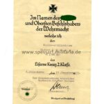 Urkunde Eisernes Kreuz 2. Klasse 1939 Marine Artillerie