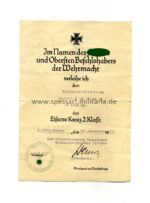 Urkunde Eisernes Kreuz 2. Klasse 1939 Marine Artillerie