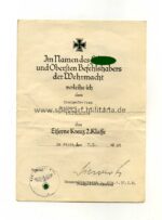 Urkunde Eisernes Kreuz 2. Klasse 1939, 1945